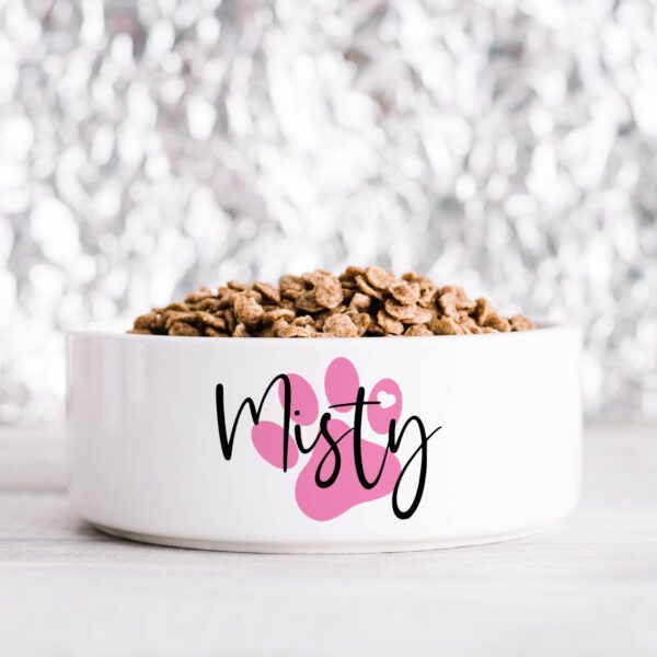 Pink Pawprint Personalised Pet Bowl