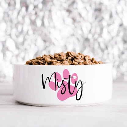 Pink Pawprint Personalised Pet Bowl