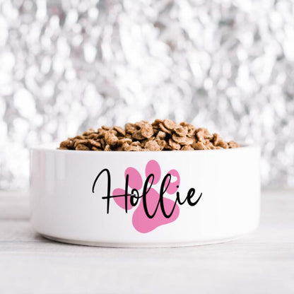 Pink Pawprint Personalised Pet Bowl