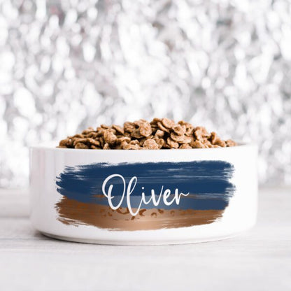 Blue Copper Brush Personalised Pet Bowl