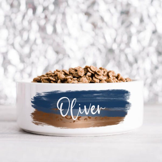 Blue Copper Brush Personalised Pet Bowl