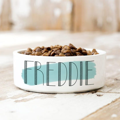 Blue Paint Stroke Personalised Pet Bowl