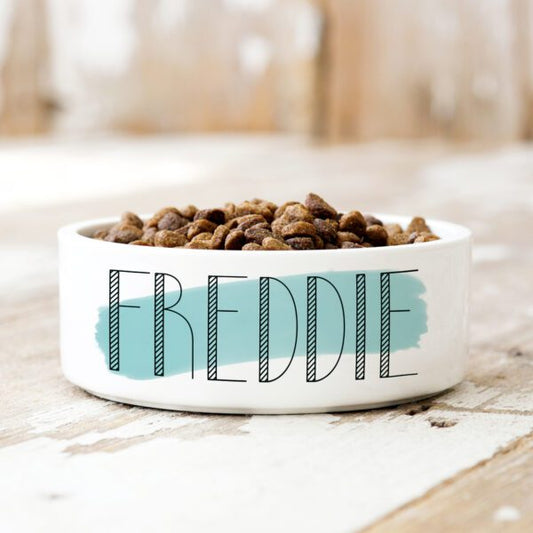 Blue Paint Stroke Personalised Pet Bowl