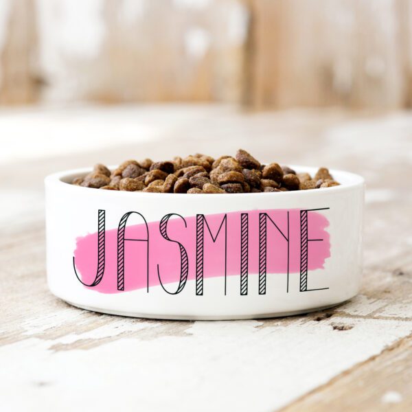 Pink Paint Stroke Personalised Pet Bowl
