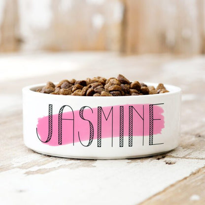 Pink Paint Stroke Personalised Pet Bowl