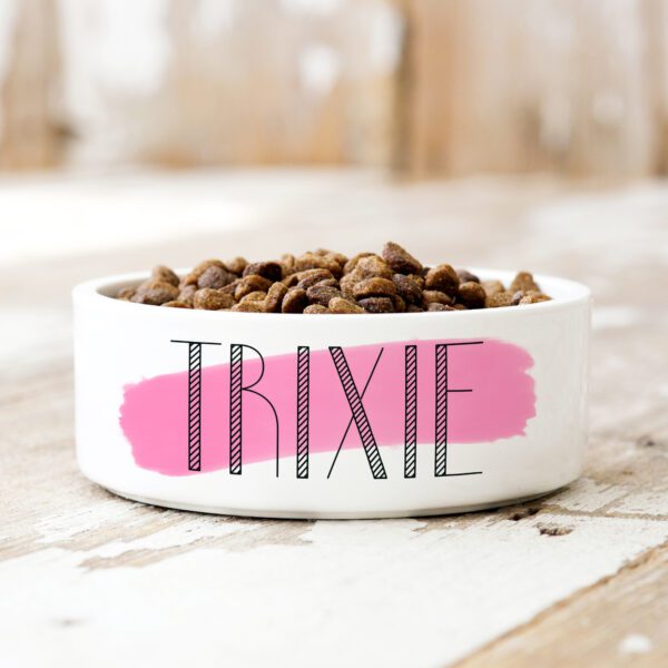 Pink Paint Stroke Personalised Pet Bowl