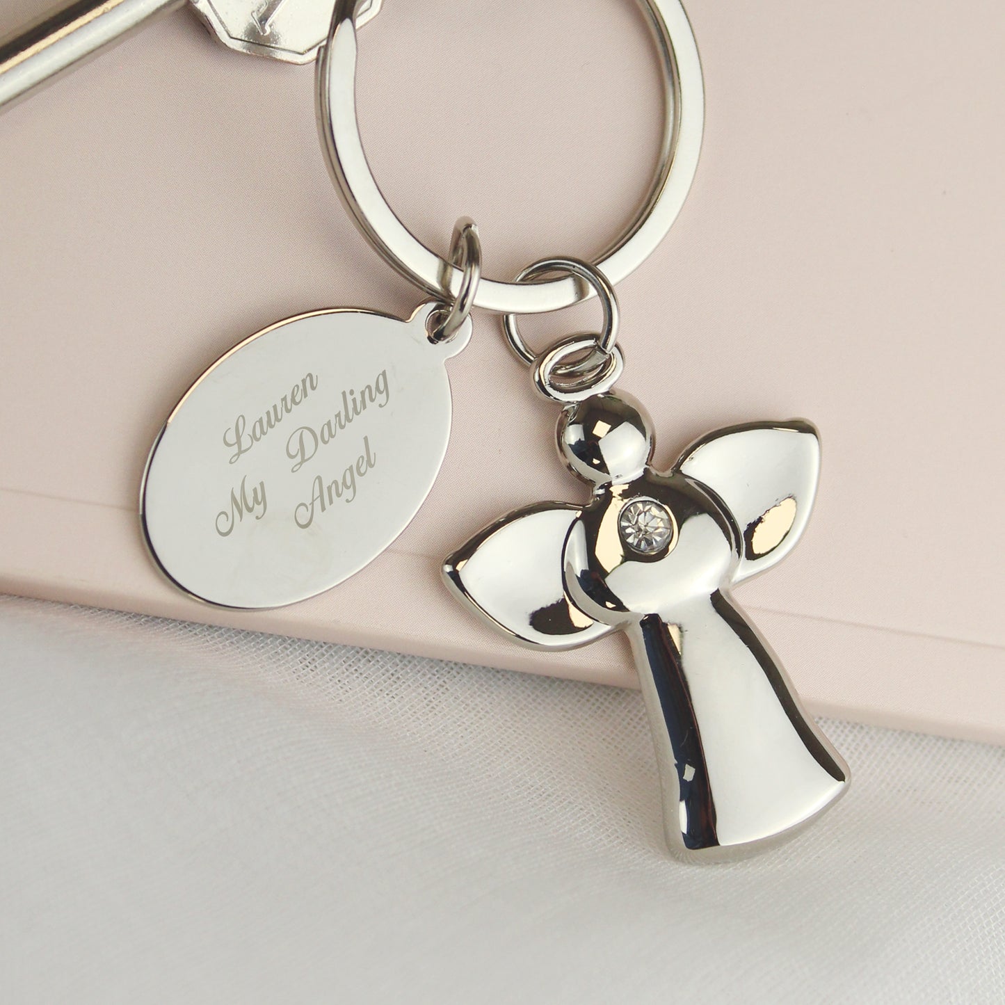 Personalised Silver Plated Angel Keyring