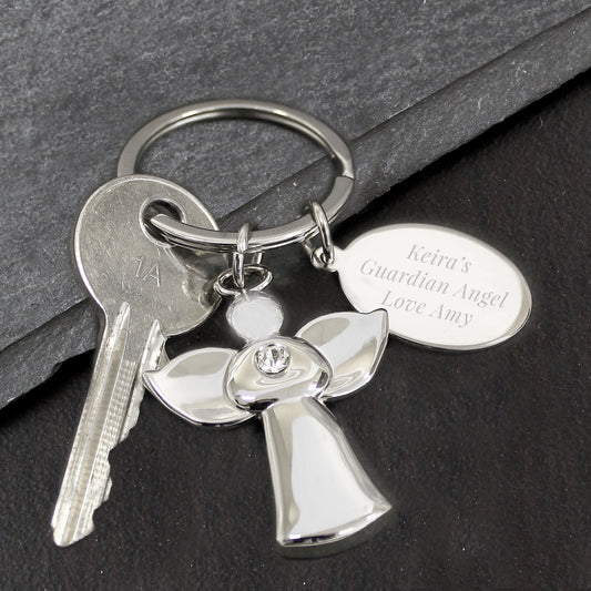 Personalised Silver Plated Guardian Angel Keyring