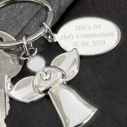 Personalised Silver Plated Guardian Angel Keyring