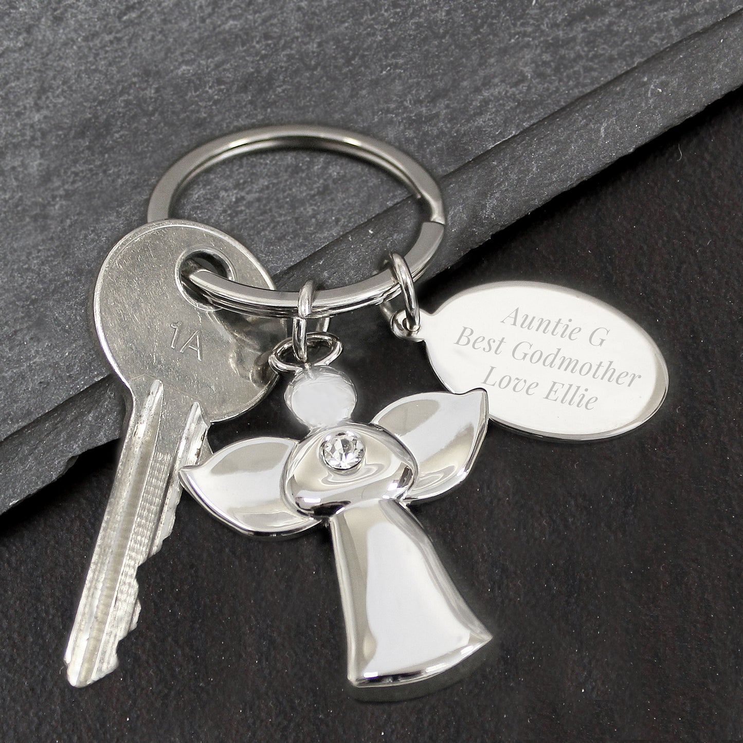 Personalised Silver Plated Guardian Angel Keyring