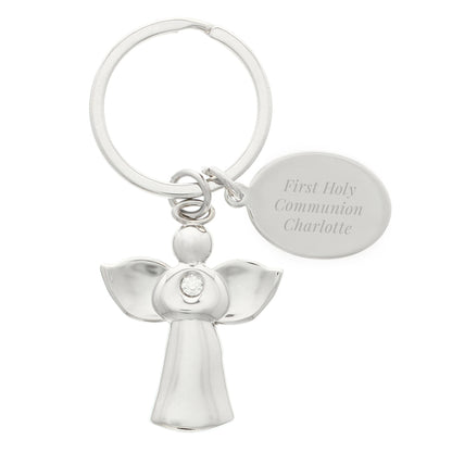 Personalised Silver Plated Guardian Angel Keyring