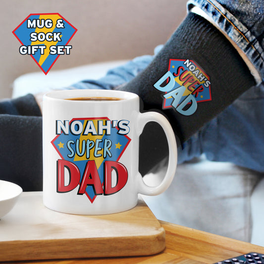 Personalised Super Dad Mug & Socks Set