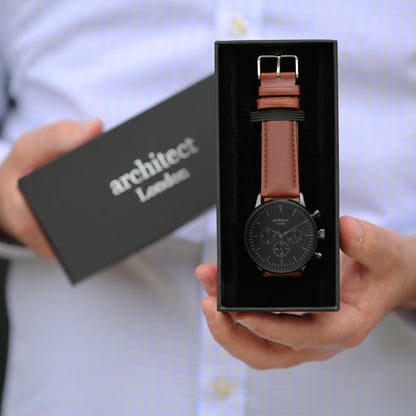 Handwriting Engraving - Men's Architect Motivator Black with Walnut Strap
