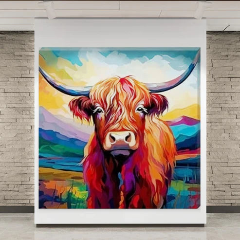 Colour Splash Grazing Highland Cow Canvas