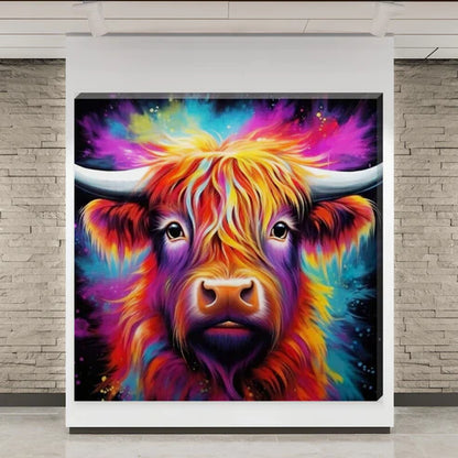 Colour Splash Arty Highland Cow Canvas Scottish Wall Art