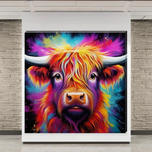 Colour Splash Arty Highland Cow Canvas Scottish Wall Art