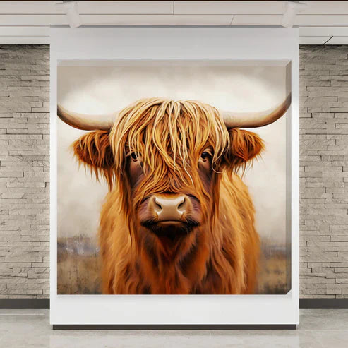 Brown Solo Highland Cow In Field Canvas