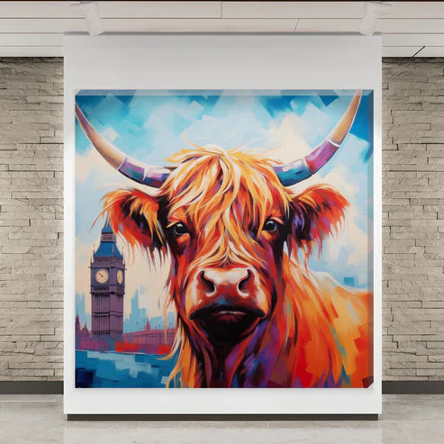 Big Ben Highland Cow In Field Canvas
