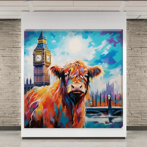Trip To London Iris Highland Cow Canvas