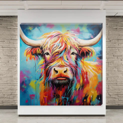Tilly Colourful Highland Cow Canvas