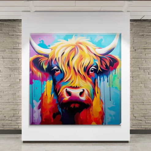 Colourful Highland Cow Canvas Scottish Wall Art