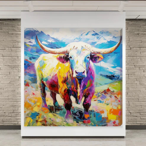 Colourful Paint Stoke Effect Highland Cow Canvas