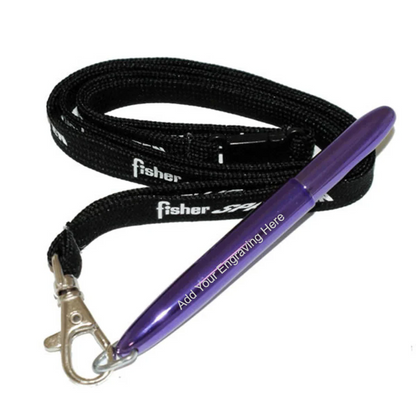 isher Space Bullet - Purple Passion with D Ring and Black Fisher Lanyard Neck Chain Pen