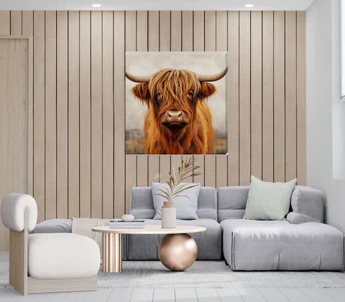 Brown Solo Highland Cow In Field Canvas