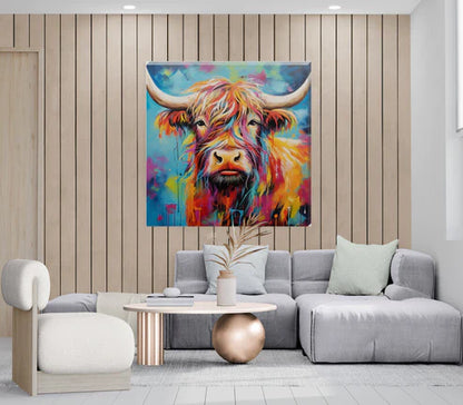 Tilly Colourful Highland Cow Canvas