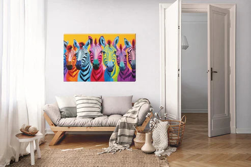 Colourful Zebras Paint Splash Wall Art Canvas
