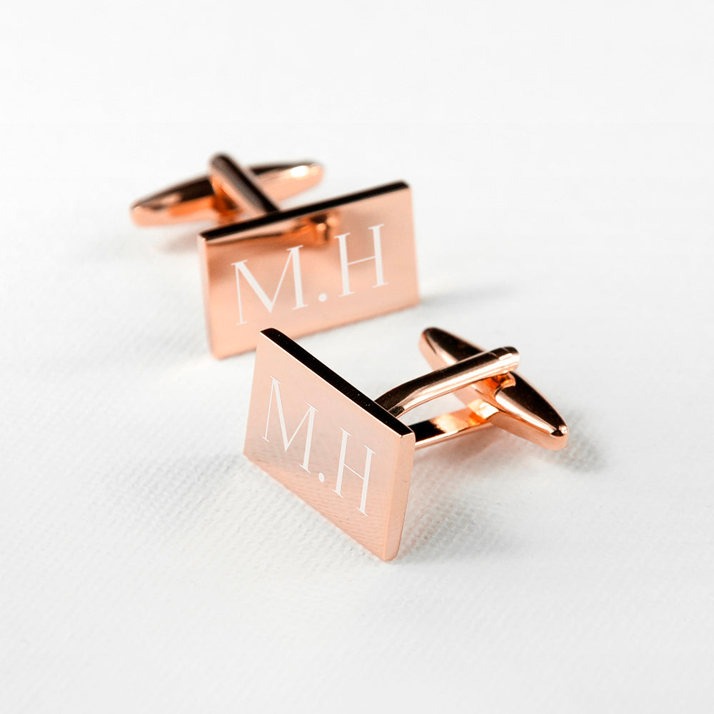 Personalised Rectangle Rose Gold Plated Cufflinks