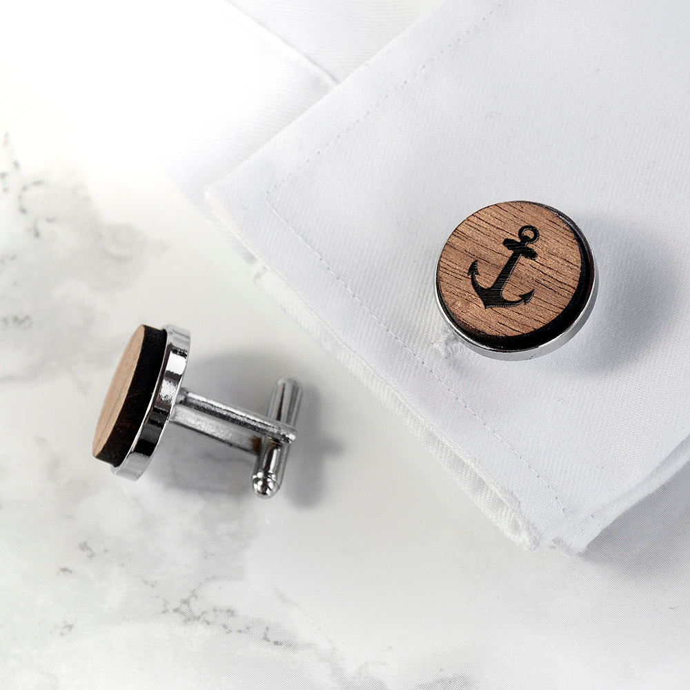 Iconic Hobbies Engraved Round Walnut Cufflinks