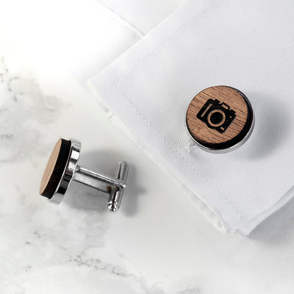 Iconic Hobbies Engraved Round Walnut Cufflinks