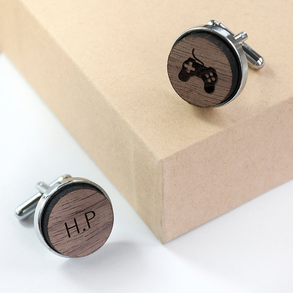 Iconic Hobbies Engraved Round Walnut Cufflinks