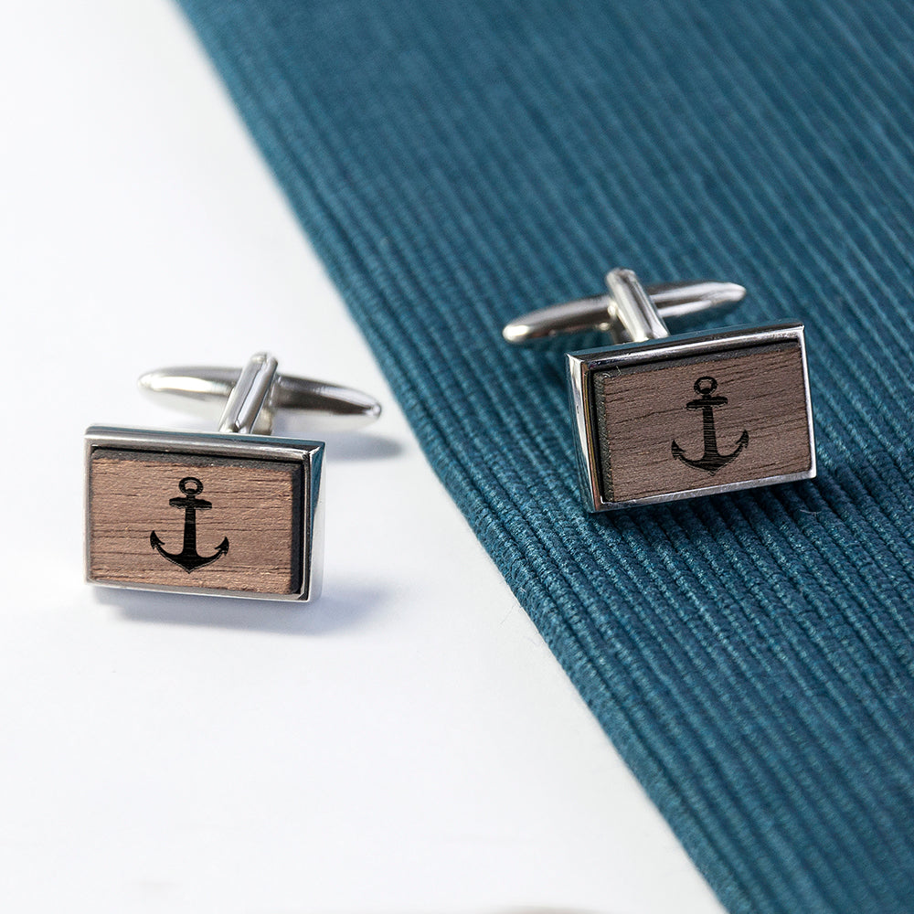 Iconic Hobbies Engraved Rectangle Walnut Cufflinks