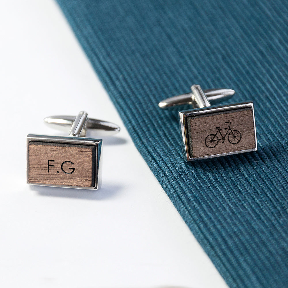 Iconic Hobbies Engraved Rectangle Walnut Cufflinks
