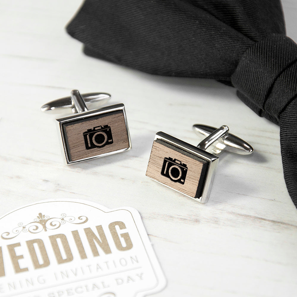 Iconic Hobbies Engraved Rectangle Walnut Cufflinks