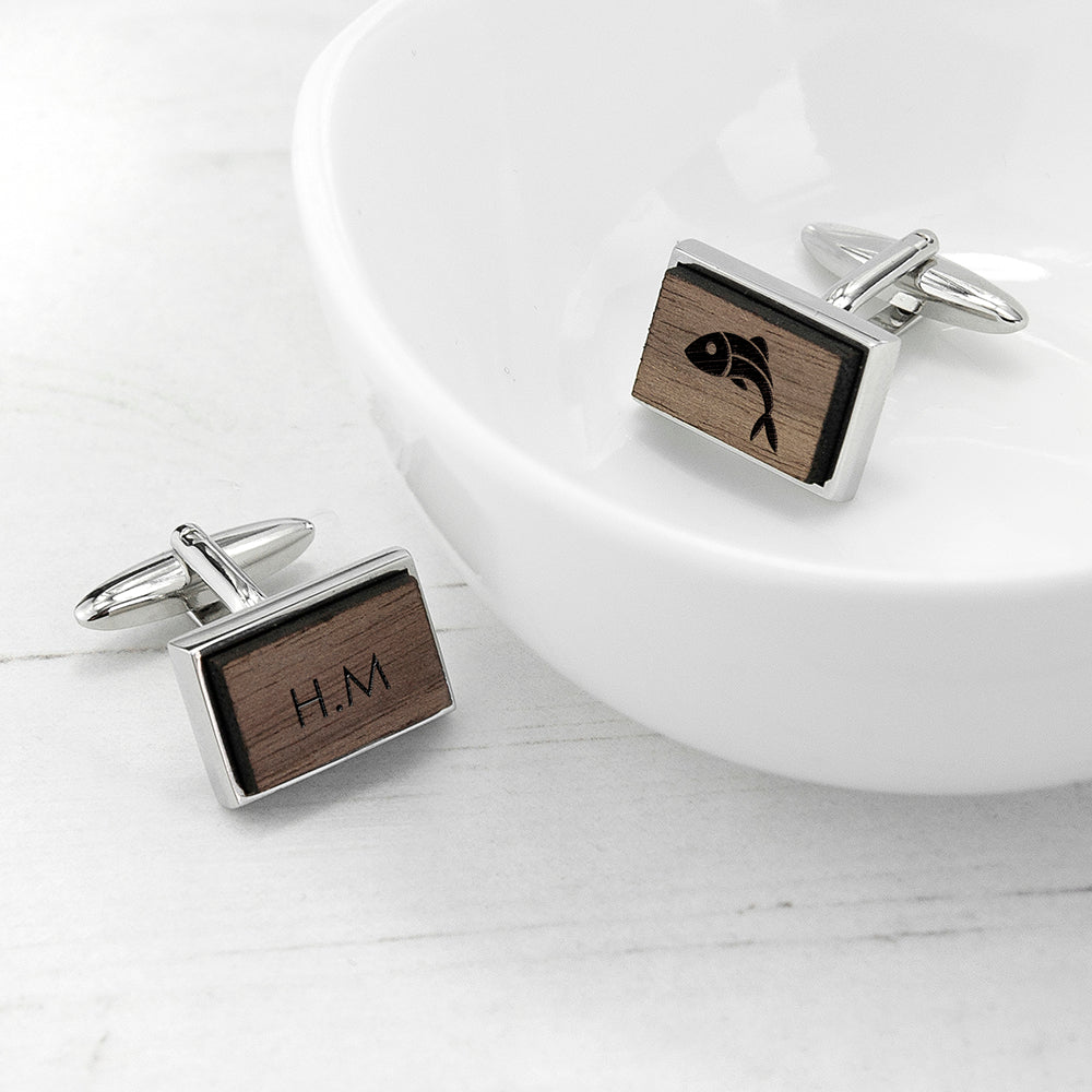 Iconic Hobbies Engraved Rectangle Walnut Cufflinks