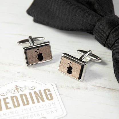 Iconic Hobbies Engraved Rectangle Walnut Cufflinks