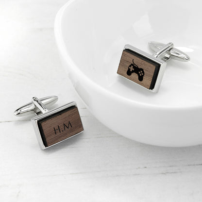 Iconic Hobbies Engraved Rectangle Walnut Cufflinks