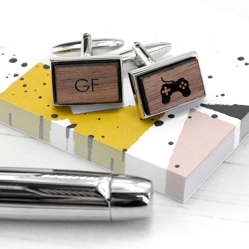 Iconic Hobbies Engraved Rectangle Walnut Cufflinks