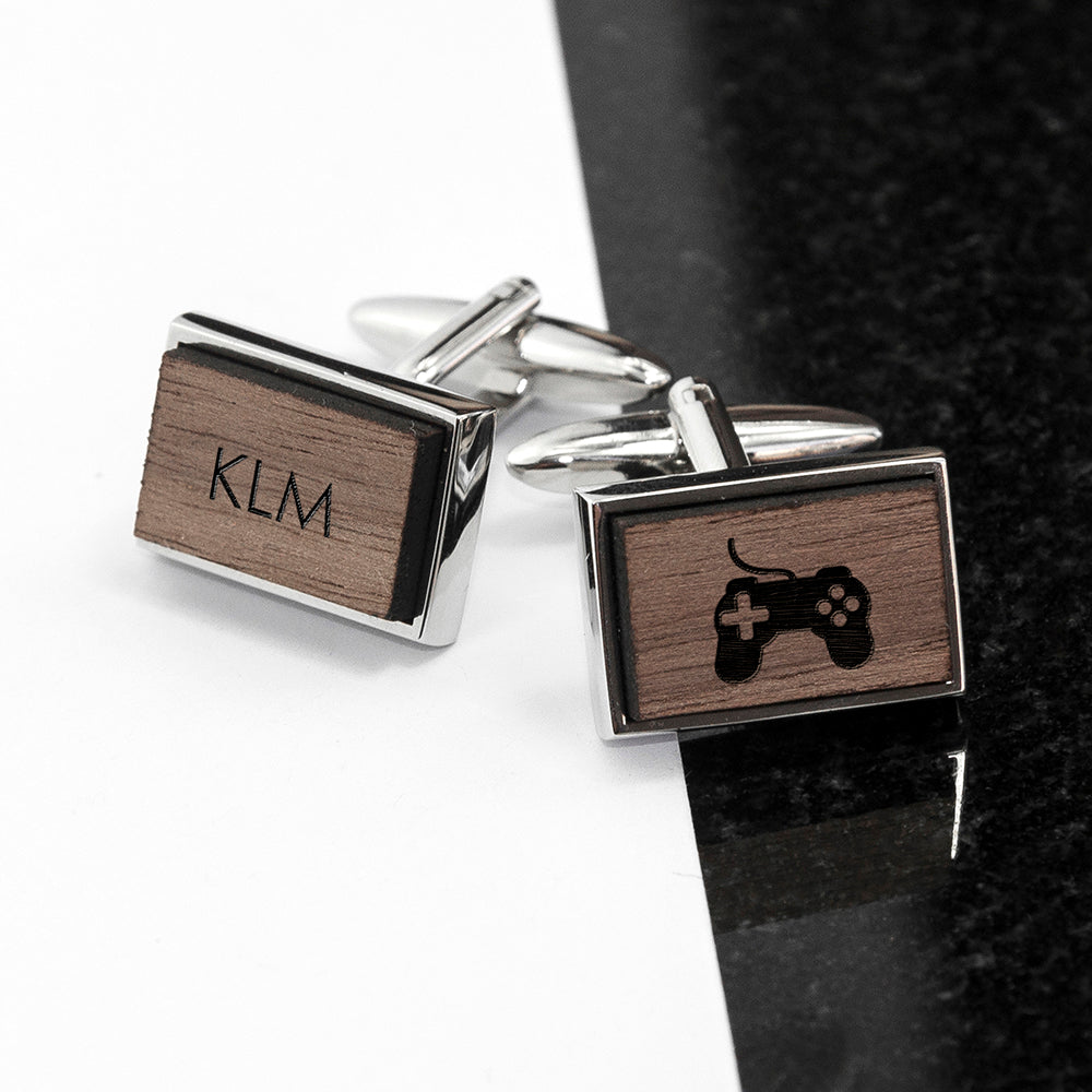 Iconic Hobbies Engraved Rectangle Walnut Cufflinks