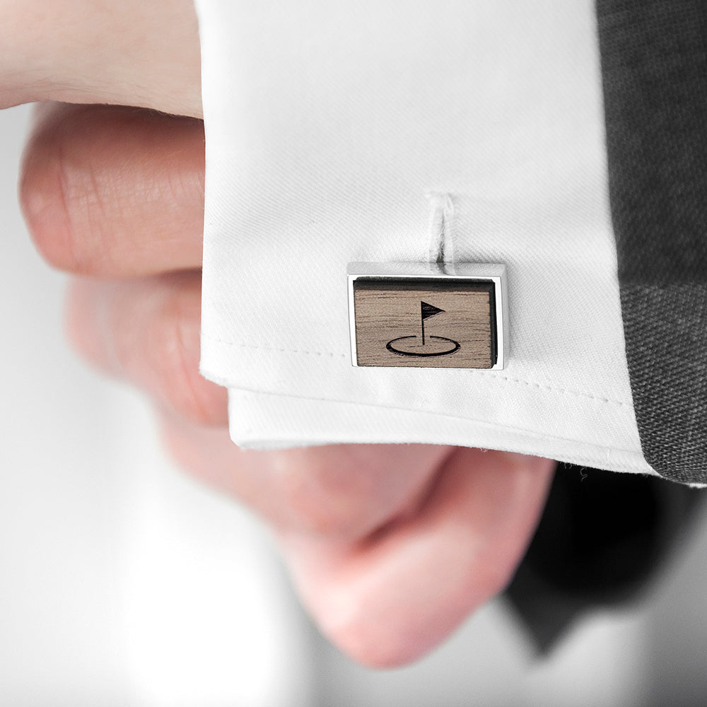 Iconic Hobbies Engraved Rectangle Walnut Cufflinks