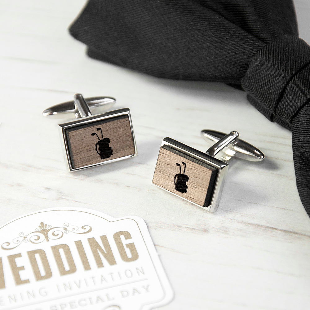 Iconic Hobbies Engraved Rectangle Walnut Cufflinks