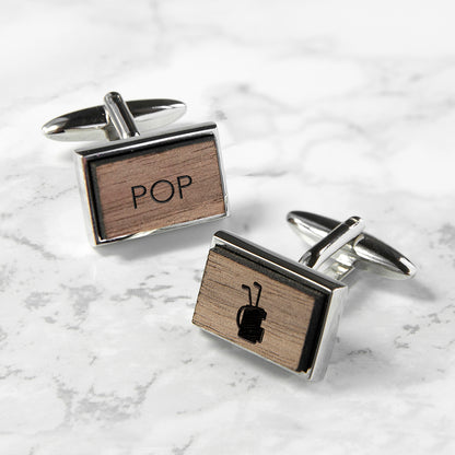 Iconic Hobbies Engraved Rectangle Walnut Cufflinks