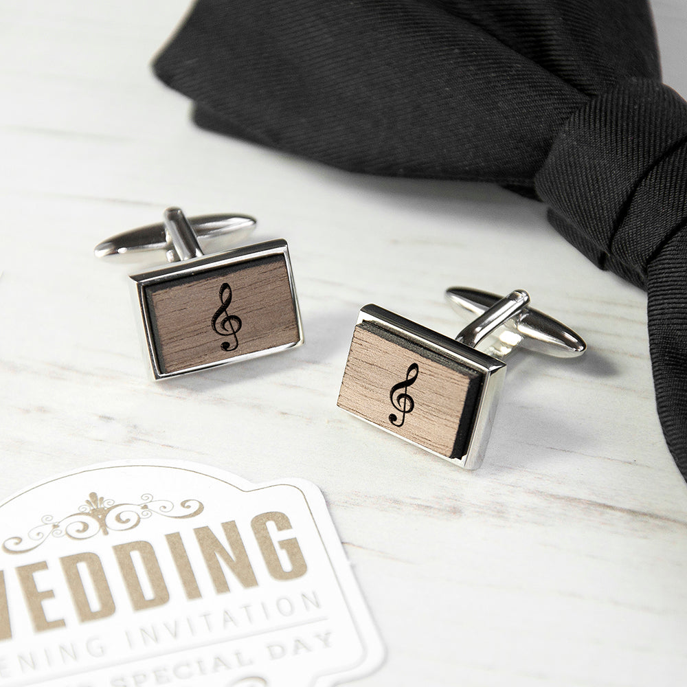 Iconic Hobbies Engraved Rectangle Walnut Cufflinks