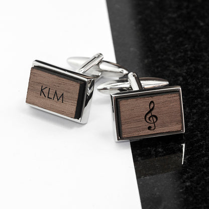 Iconic Hobbies Engraved Rectangle Walnut Cufflinks