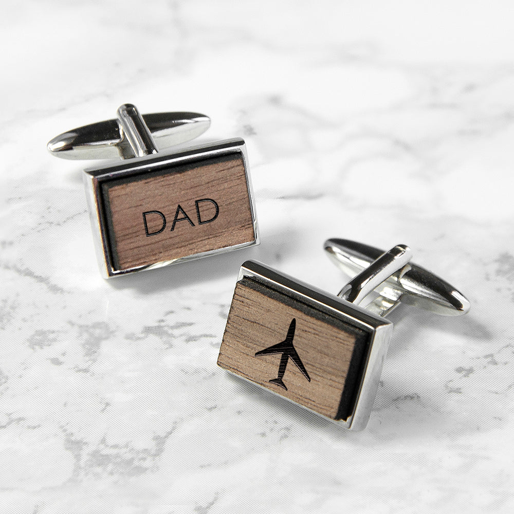 Iconic Hobbies Engraved Rectangle Walnut Cufflinks