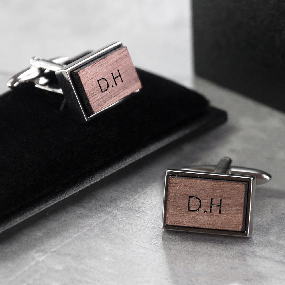 Iconic Hobbies Engraved Rectangle Walnut Cufflinks