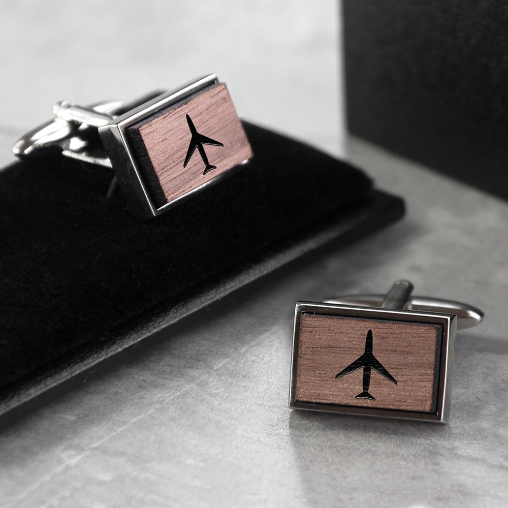 Iconic Hobbies Engraved Rectangle Walnut Cufflinks